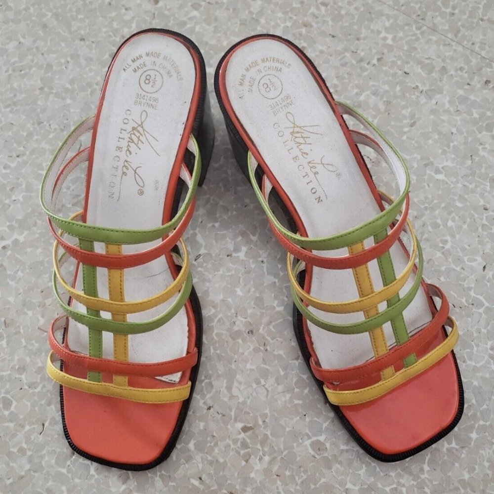 KATHIE LEE multi color open toe strappy heel sandals sz 8 1/2 M woman's